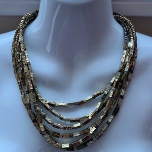 Chico's Multilayered Gold Tone Beaded Necklace